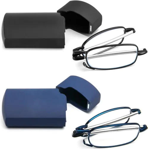 Miniatura 9 de Paquete de 2 lentes de lectura plegables de acero inoxidable, mini lector de bloqueo de luz azul para hombres y mujeres Paquete de 2 (negro + gris)
