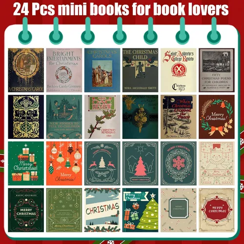 Miniatura 7 de Libros Mini de Navidad, 24 piezas de libros en miniatura 1:12, libros pequeños para accesorios de casa de muñecas, cosas mini de Navidad