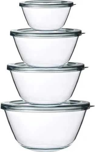 M MCIRCO Cuencos de Vidrio para Mezclar con Tapas, 4 Paquetes Juego de Cuencos de Vidrio, Cuencos Anidables para Preparación de Comidas,