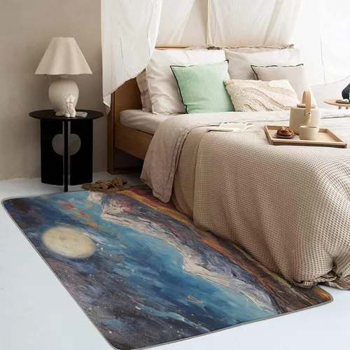 Miniatura 3 de Alfombra de área de sol de montaña de 3 x 5 pulgadas, alfombra de pintura al óleo, alfombras lavables para decoración de sala de estar y dormitorio