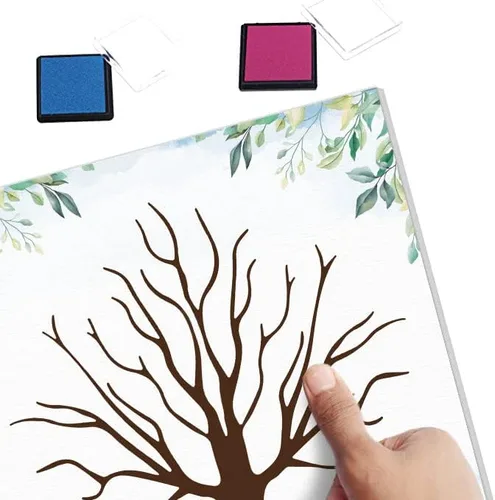 Miniatura 3 de Azbuk Libro de Invitados de Árbol de Huellas Dactilares para Revelación de Género para Baby Shower, Lienzo de Libro de Invitados de Huellas Animales