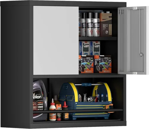 Miniatura 9 de IRONFFICE Locking Cabinet Wall Mounted, Metal Storage Cabinet with Keys, Tool Garage Storage Cabinet with Lockable Doors, Hanging Wall Cabinet for
