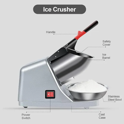 Miniatura 2 de OKF Afeitadora de hielo para evitar salpicaduras, máquina eléctrica de cono de nieve de tres cuchillas, máquina de hielo afeitado de acero
