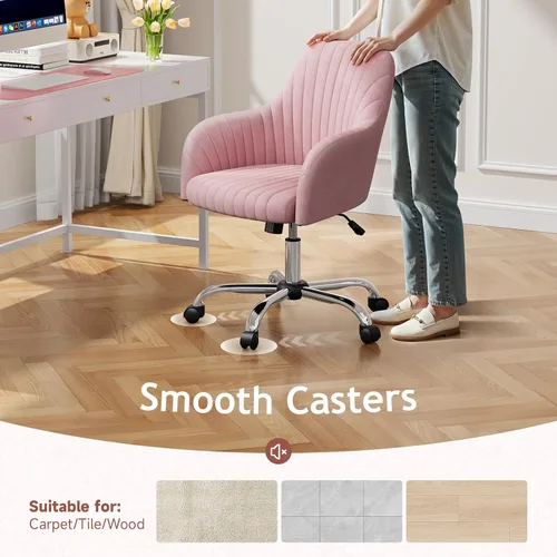 Miniatura 9 de Warmiehomy Silla de escritorio, silla de oficina de terciopelo para oficina en casa, cómoda silla de tocador, bonita silla de maquillaje para niña