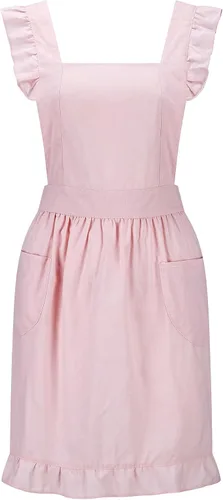 Hyzrz Lindos delantales retro ajustables con volantes con bolsillos para mujeres y niñas, delantal vintage con espalda cruzada para disfraz de