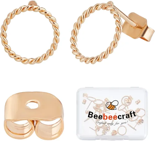 Miniatura 8 de Beebeecraft 1 caja, 20 aretes chapados en oro de 18 quilates con bucle, aretes geométricos de círculo simple con 20 piezas de mariposa para hacer