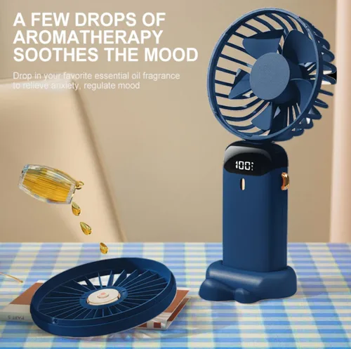 Miniatura 4 de Mini ventilador de mano con pantalla LED, mini dispositivo de refrigeración recargable USB con 5 velocidades, enfriador personal plegable