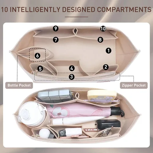 Miniatura 4 de Doxo Organizador de bolso para bolsos y moldeador de base, juego de 2 piezas, organizador de fieltro, organizador de bolsas con cremallera, 7