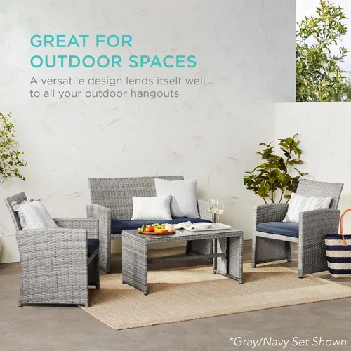 Miniatura 6 de Best Choice Products juego de muebles de mimbre para patio al aire libre, de 4 piezas, juego de conversación para el patio trasero con mesa de café