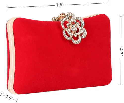 Miniatura 2 de Bolsos de noche de terciopelo para mujeres con cierre de flores de diamantes de imitación adornado con cristal embrague monedero para fiesta boda