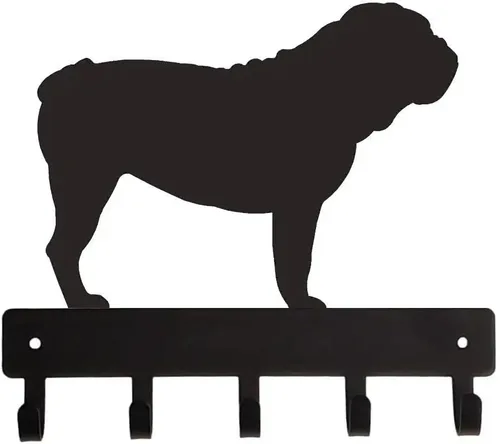 Soporte para llaves de bulldog inglés para pared, pequeño de 6 pulgadas de ancho con 5 ganchos, fabricado en Estados Unidos; para amantes de los