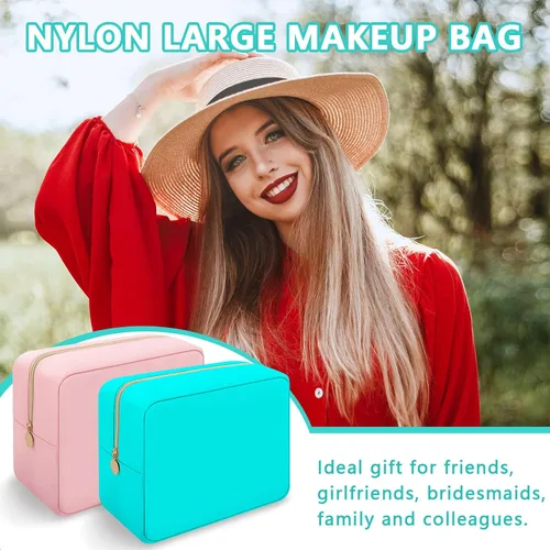 Miniatura 5 de Iqimott Bolsa Grande de Maquillaje de Nylon para Viaje, Bolsa de Cosméticos Preppy Grande Organizadora de Maquillaje de Nylon Bolsa de Artículos