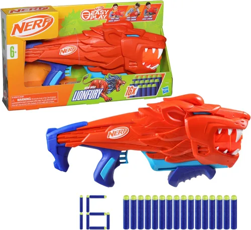 Miniatura 13 de NERF Wild Lionfury, lanzador de dardos fácil de jugar, 16 dardos Nerf Elite, juguetes de león Nerf Blaster para niños y niñas de 6 años en adelante