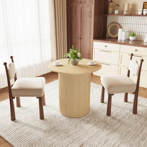 Miniatura 7 de AVZEAR Mesa de comedor redonda de 31.5 pulgadas para 2 personas, mesa de comedor de cocina pequeña con base de madera acanalada, mesas de comedor