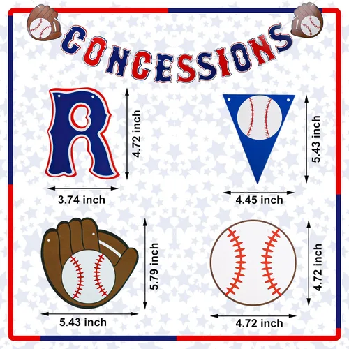 Miniatura 2 de Juego de 5 pancartas de béisbol de cumpleaños, guirnaldas de papel para deportes de béisbol, banderines de papel, banderines, decoración