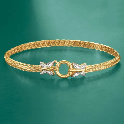 Miniatura 3 de Ross-Simons 14kt Yellow Gold Butterfly Wheat Link Bracelet With Diamond Accents