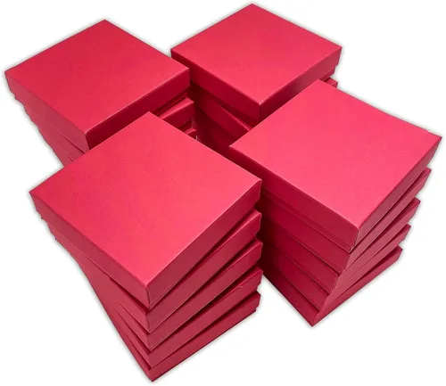 Miniatura 39 de TheDisplayGuys - Paquete de 25 cajas de cartón rellenas de algodón #33 para joyas, color rojo mate (3.5 x 3.5 x 1.0 pulgadas), para envío