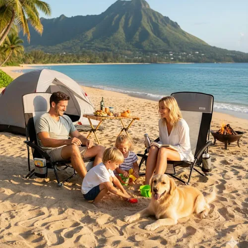 Miniatura 2 de SUNNYFEEL Silla de playa baja – Sillas de playa plegables con respaldo alto para adultos con portavasos y bolsillo lateral, mochila ligera silla