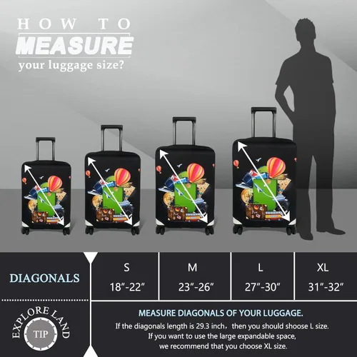 Miniatura 5 de Explore Land Funda para equipaje de viaje, protector de maleta, para equipaje de 18 a 32 pulgadas, Viaje (Travel)