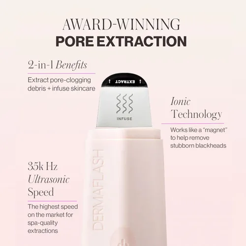Miniatura 2 de DERMAFLASH DERMAPORE+ Dispositivo de cuidado de la piel, extractor ultrasónico de poros 2 en 1 e infusor para el cuidado de la piel, rubor