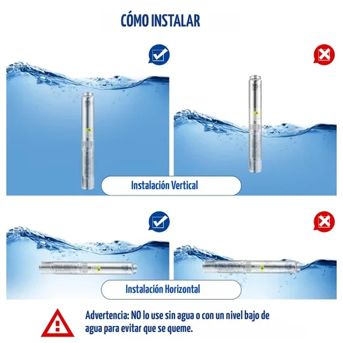 Miniatura 8 de VEVOR Bomba Sumergible de Pozo Profundo, 1HP 115V/60Hz, Flujo de 37gpm Cabeza de 207ft, con Cable Eléctrico de 33ft, Bomba de Agua de Acero