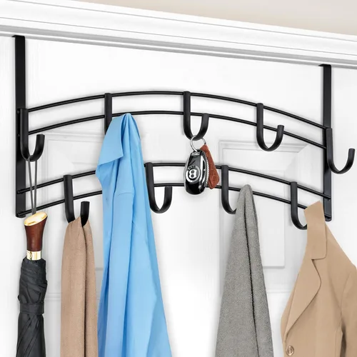 LYNK Professional® Home™ Ganchos para Puerta - 9 Ganchos Colgador Sobre Puerta - Toallero Sobre Puerta - Para Colgar Toallas o Ropa - Baño, Negro