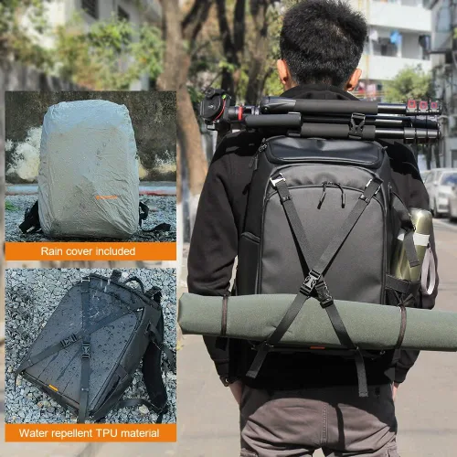 Miniatura 5 de Besnfoto Mochila impermeable para cámara DSLR/SLR sin espejo, bolsa de fotos para hombres con compartimento para computadora portátil para viajes