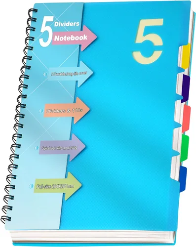 Miniatura 12 de CAGIE- Cuaderno pequeño universitario con tapa en espiral, A5 de 5 x 7 pulgadas, con pestañas separadoras extraíbles para 5 materias, 220 páginas