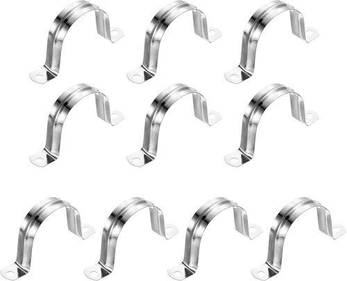 Miniatura 16 de uxcell 6 correas rígidas de tubo, 4.331 in (4.33 pulgadas) 201 de acero inoxidable 201 con 2 agujeros en forma de U, abrazaderas de tubo para fijar