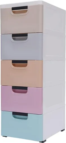 Miniatura 20 de Armario de almacenamiento de plástico de 5 niveles con 5 cajones, armario vertical de almacenamiento de ropa, ahorro de espacio, para el hogar, rosa