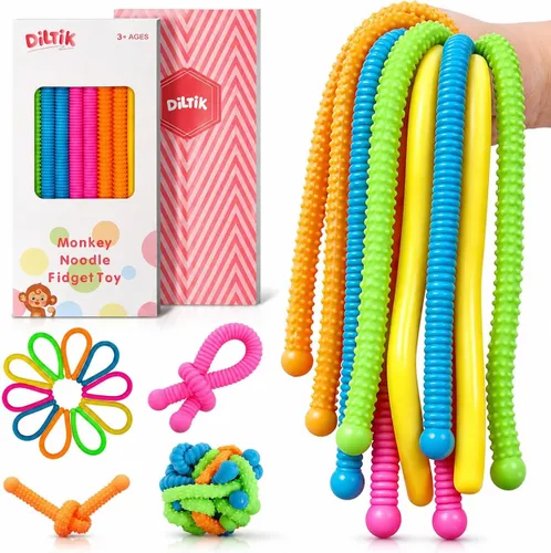 Paquete de 10 juguetes sensoriales para niños – Cuerdas sensoriales elásticas extra gruesas mejoradas para autismo, TDAH, ansiedad – Caja de regalo,