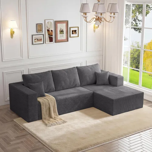 Miniatura 8 de Sofá otomano modular de pana de 28 pulgadas sin hueso, sofá otomano seccional para sala de estar, color beige