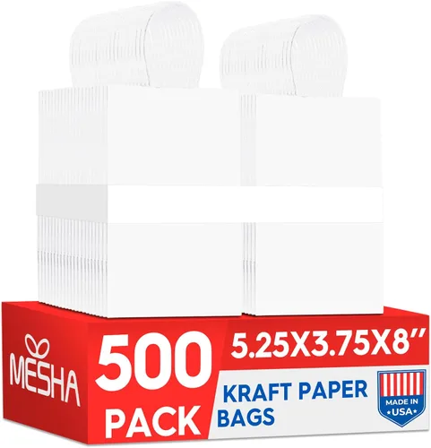 Miniatura 18 de Bolsas de papel blanco MESHA con asas 10x5x13 pulgadas, paquete de 50, grandes bolsas de regalo de papel kraft con asas a granel para pequeñas