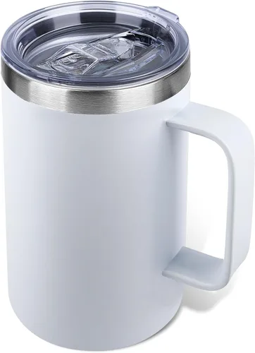 Miniatura 39 de Taza de café aislada de 22 onzas con asa y tapa a prueba de fugas, vaso de viaje de acero inoxidable de doble pared para viajes, oficina, hogar