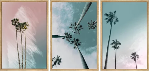 Miniatura 71 de SIGNWIN Lienzo enmarcado para pared, vista aérea de palmeras tropicales en un cielo azul, fotografía del océano costero, arte moderno, panorámico