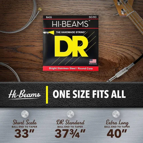 Miniatura 7 de DR Strings - Hi-Beams - Juego de cuerdas para bajo de 4 cuerdas - Mediano 45-105 - Núcleo redondo de acero inoxidable - Accesorios para bajo (MR-45)