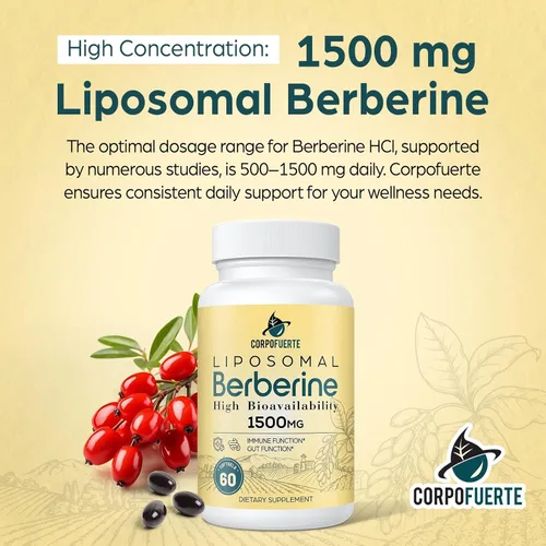 Miniatura 7 de Berberina liposomal HCl 1500 mg - Suplemento de berberina activa AMPK - Apoya el equilibrio corporal en mujeres y hombres - Probado por terceros