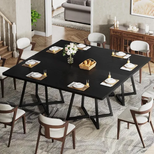 Miniatura 11 de Tribesigns Mesa de comedor cuadrada para 2, mesa de comedor industrial de 31.5 pulgadas con base de metal, mesa de cocina para comedor, espacio