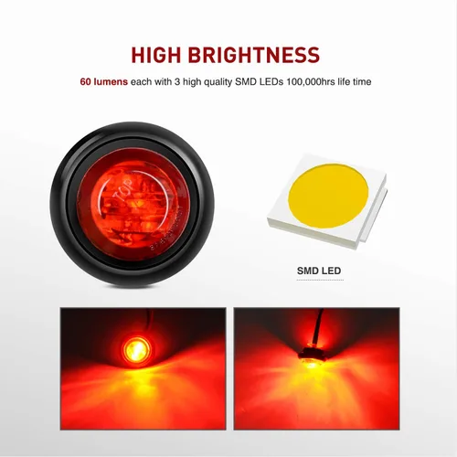 Miniatura 5 de Nilight juego de 10 luces LED redondas de 3/4 de pulgada, miniluces LED redondas, luces de gálibo delanteras, traseras y laterales, luces Rojo+Ámbar