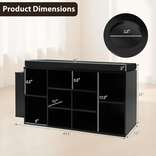 Miniatura 2 de Tangkula Banco de almacenamiento de zapatos con soporte para paraguas, organizador de zapatos de 40 pulgadas con asiento acolchado, 10 cubos y Negro