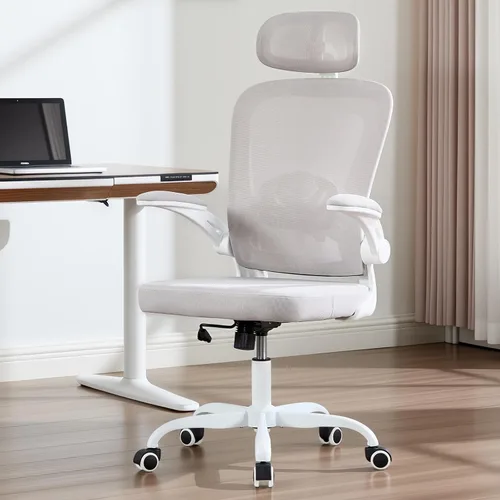 Miniatura 10 de Silla de oficina ergonómica con soporte lumbar ajustable 3D, respaldo alto de malla, reposacabezas giratorio de 75°, función mecedora, capacidad