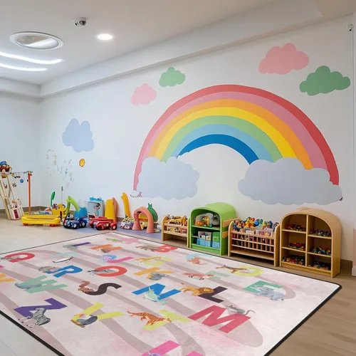 Miniatura 15 de Alfombra para Niños, Alfombra de Oruga Arcoíris ABC Letras del Alfabeto Tapete Educativo - 5x7 Pies Alfombra de Área de Aprendizaje con Respaldo