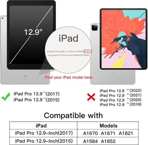 Miniatura 2 de JETech Funda para iPad Pro de 12.9 pulgadas (1ª y 2ª generación, modelos 2015 y 2017), activación/suspensión automática (negro)