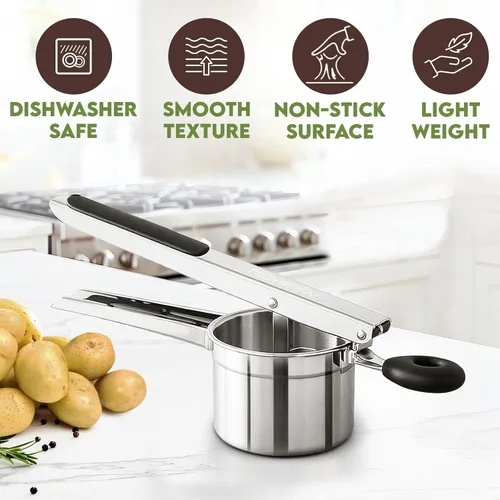 Miniatura 9 de Triturador de papas grande de 15oz con disco fijo - Triturador y ricer de patatas de acero inoxidable resistente para puré de patatas Exprimidor