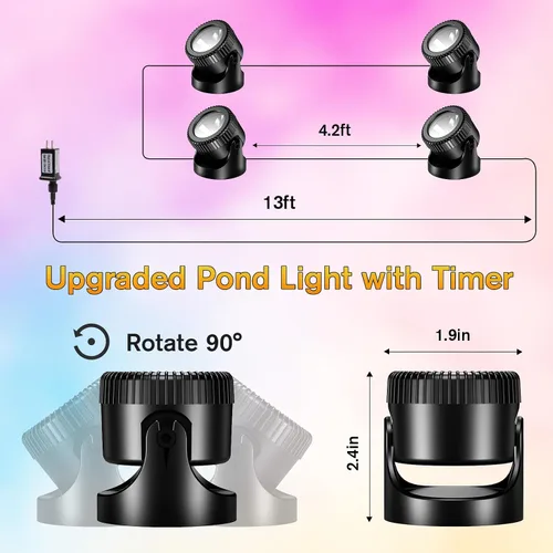 Miniatura 8 de POPOSOAP Luces de estanque, 4 en 1, luces de estanque subacuáticas blancas cálidas, focos LED impermeables IP68 para paisajismo para estanque
