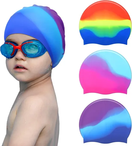 Miniatura 9 de Sintuff 3 Pcs Kids Swim Caps Toddlers Swimming Caps Silicone Swim Cap for Boys Girls (Age 4-12) Baby Waterproof Cartoon Bathing Hats for Long and