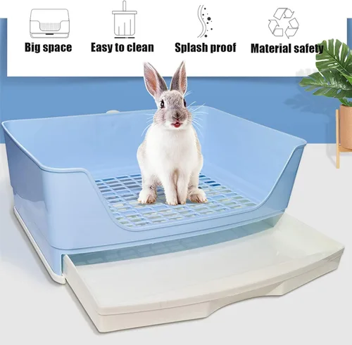 Miniatura 5 de kathson Caja de arena grande para conejo con cajón, entrenador de orinal para esquina inodoro más grande para mascotas, bandeja de arena con tapete