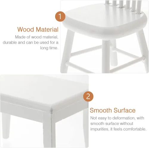 Miniatura 6 de Beaupretty Muebles de casa de muñecas Mesa y sillas de madera en miniatura para casa de muñecas Mini accesorios de comedor (blanco)