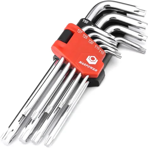 Miniatura 6 de MAXPOWER Juego de 9 llaves hexagonales de brazo largo, llaves Allen de grado industrial, hechas con acero CR-V tratado térmicamente, acabado