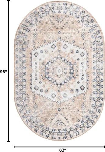 Miniatura 2 de Unique Loom Oxford Collection - Alfombra Sheldonian (5 x 8 pies, ovalada, beige y azul marino)